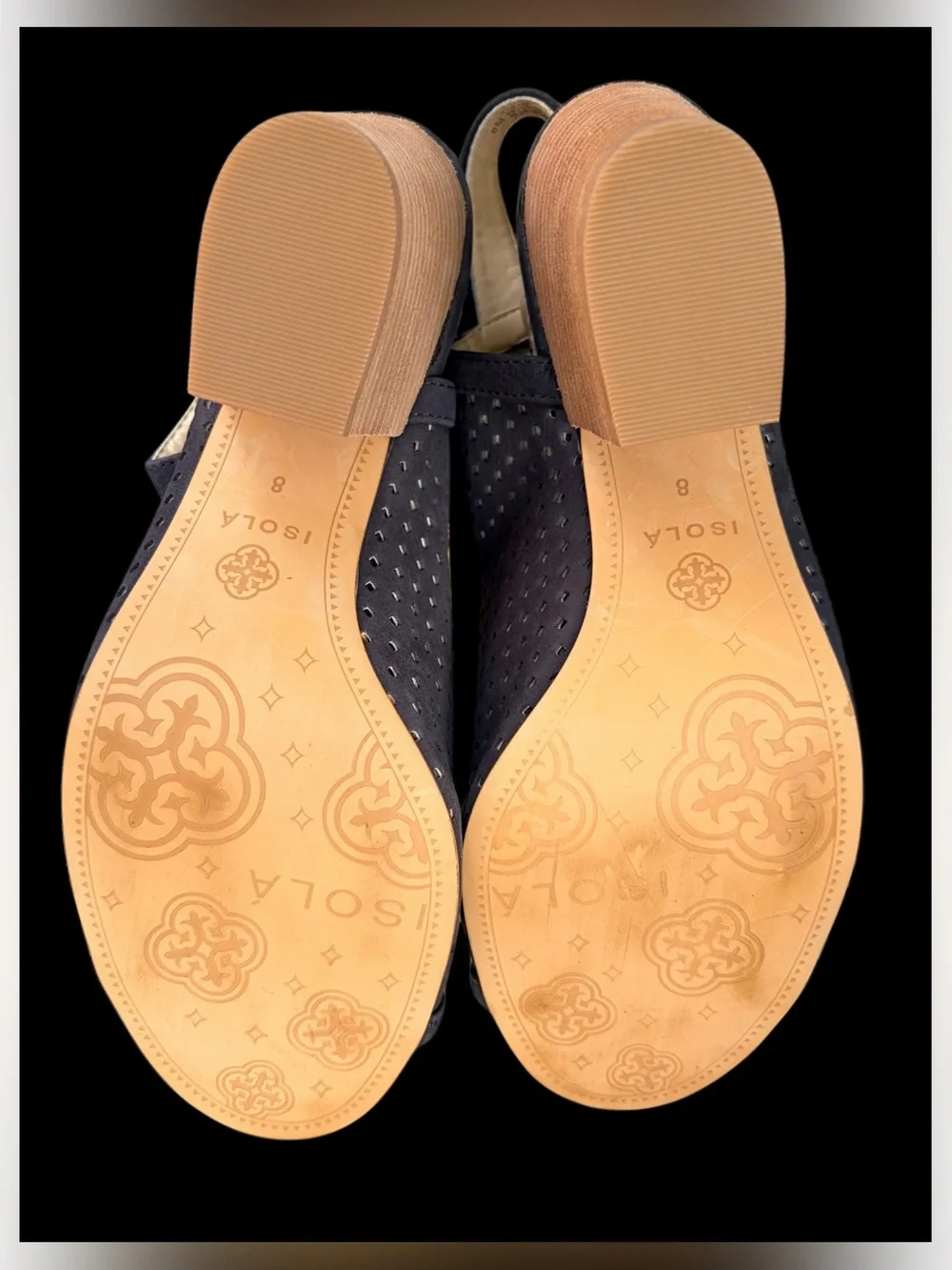 Perforated Leather Block Heel Sandals